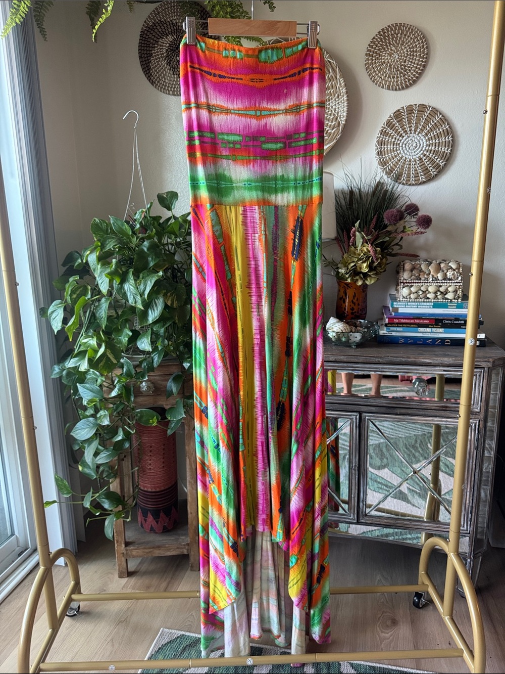 Felicity & Coco Neon Colorful Strapless High-Low Maxi Dress Women’s Small